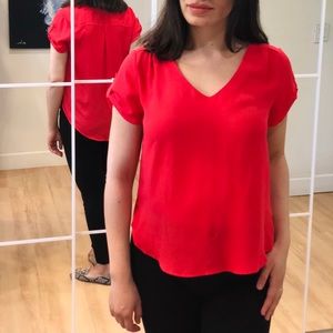 Red chiffon v neck blouse